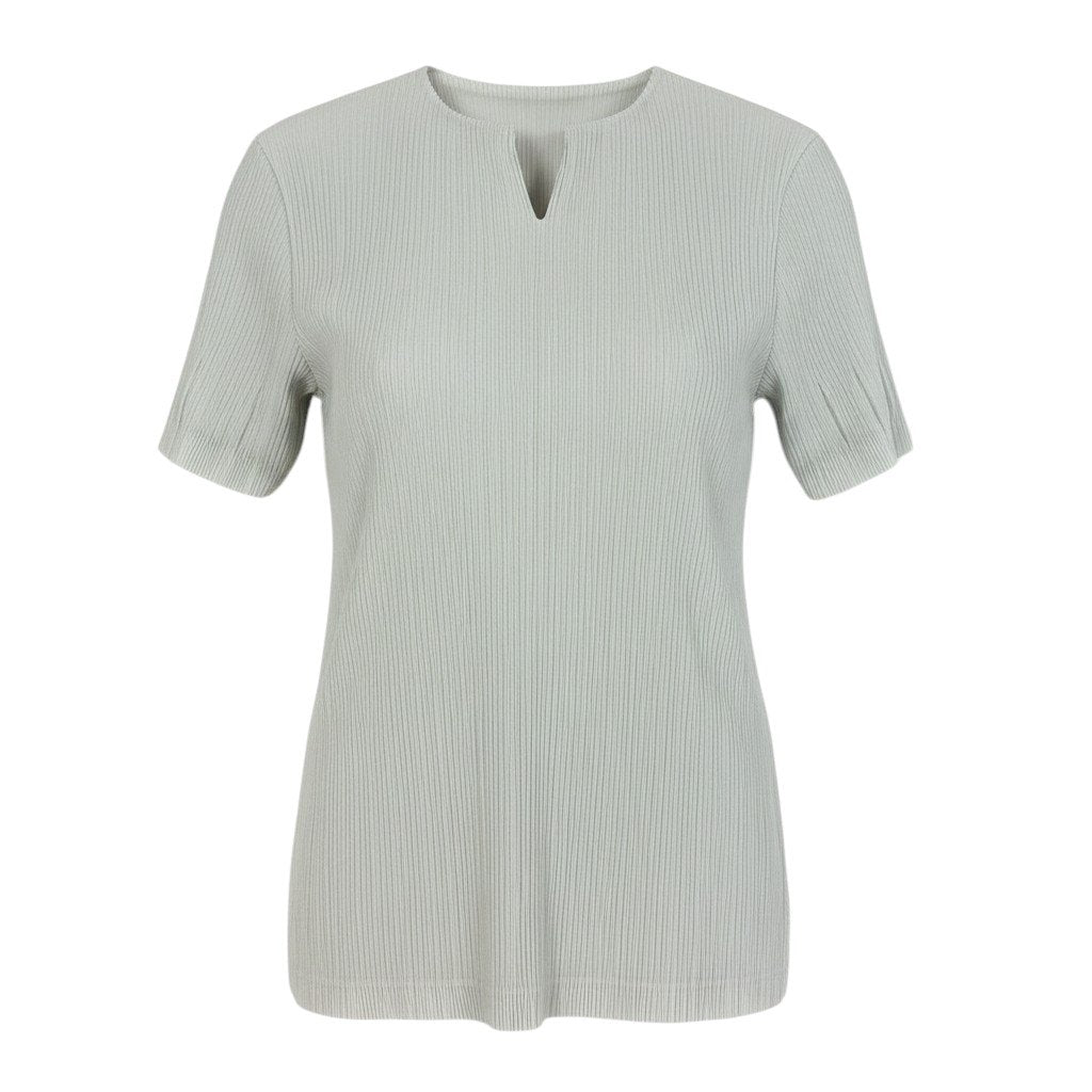 Ah10 PLEATS PLEASE ISSEY MIYAKE プリーツプリーズ イッセイミヤケ 半袖カットソー スキッパーネックデザイン  カットアウトスリーブ  IF52FJ246 02 オフホワイト ポリエステル100％ レディース 女性用o07t