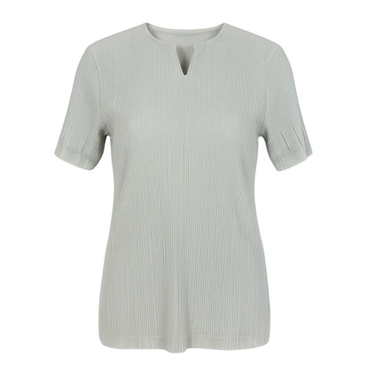 Ah10 PLEATS PLEASE ISSEY MIYAKE プリーツプリーズ イッセイミヤケ 半袖カットソー スキッパーネックデザイン  カットアウトスリーブ  IF52FJ246 02 オフホワイト ポリエステル100％ レディース 女性用o07t