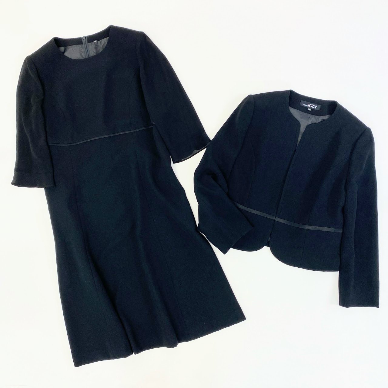 74k4 TOKYO IGIN 東京イギン 大きいサイズ ブラックフォーマル ワンピース ジャケット セットアップ ドレス 17AR ブラック レディースo07t