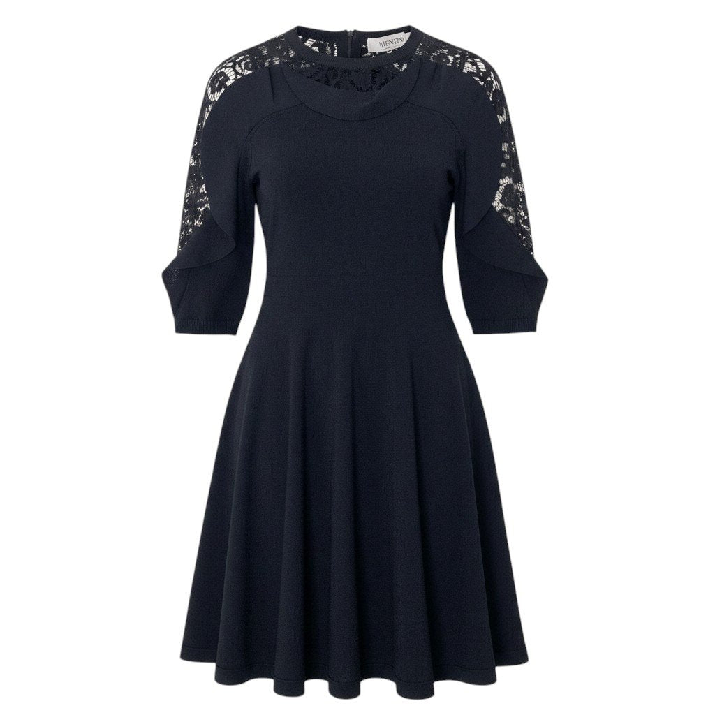 Eg9 VALENTINO レースデザイン タイトニットドレス ワンピース イタリア製 XSサイズ ブラック レディース 女性用k02i