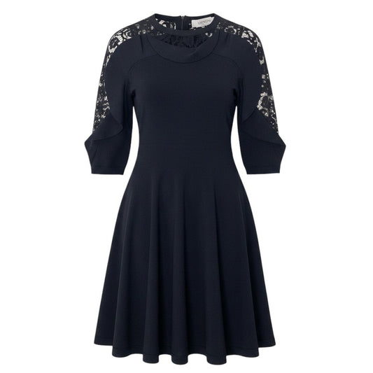 Eg9 VALENTINO レースデザイン タイトニットドレス ワンピース イタリア製 XSサイズ ブラック レディース 女性用k02i