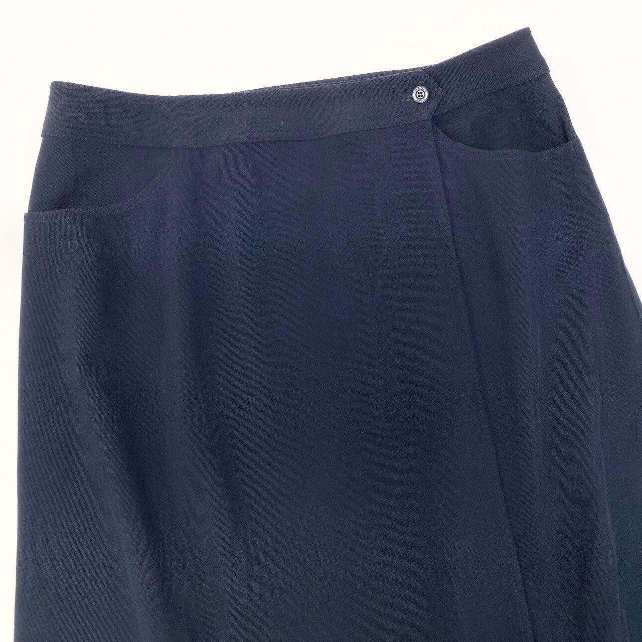 Cd22 CHANEL シャネル ラップスカート 巻きスカート 膝丈 サイズ42 ネイビー ウール100％ レディース 女性用u02t
