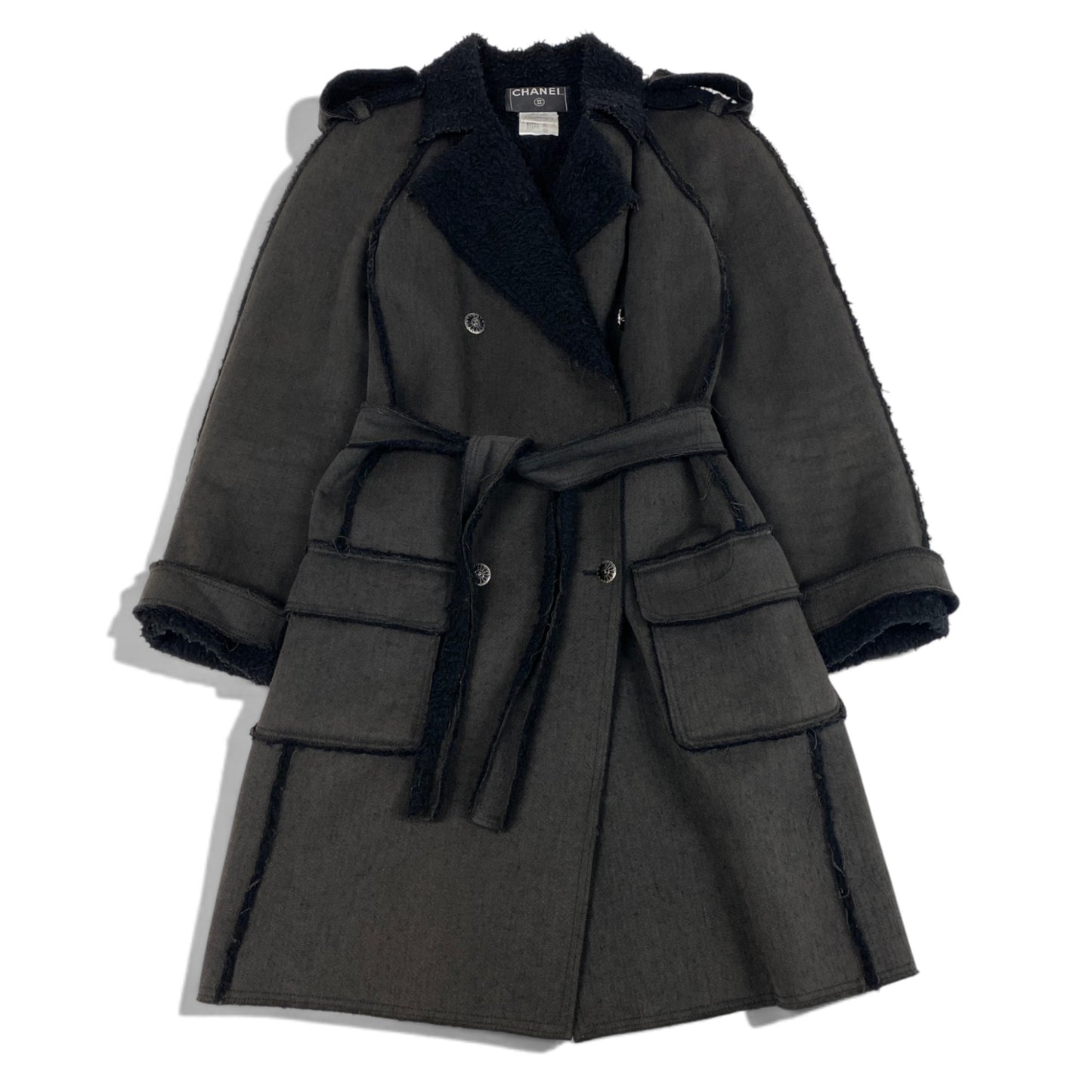 Ch28 CHANEL シャネル 06A ココボタン カットオフ トレンチコート 06A Frayed-Edge Trench Coat P29495 size 38 ダークグレーt18r