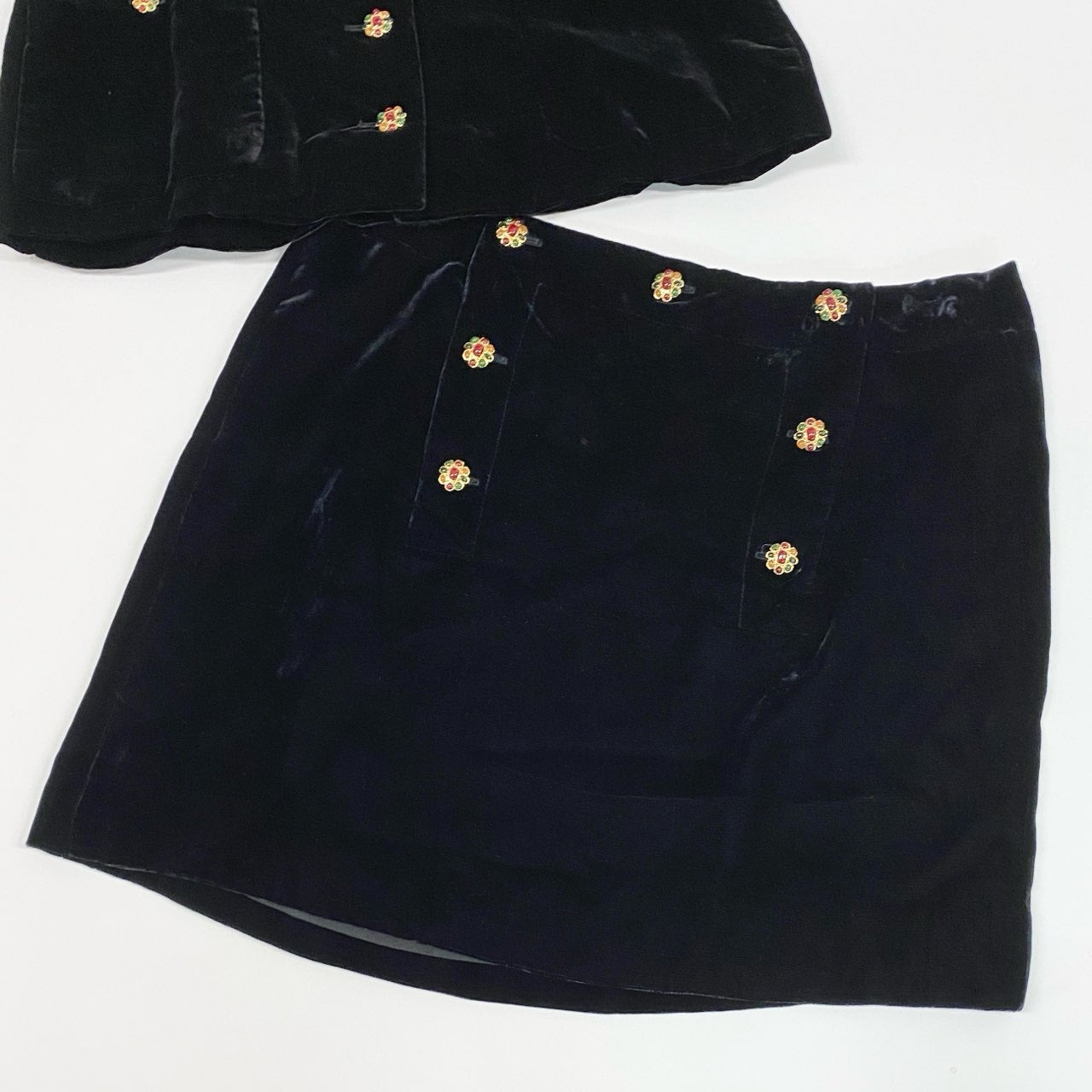 Ca14【Archive】CHANEL シャネル 1996AW collection P08355 グリポア ベルベットシャツ スカート セットアップ サイズトップス40/スカート42 ブラック レディースta1