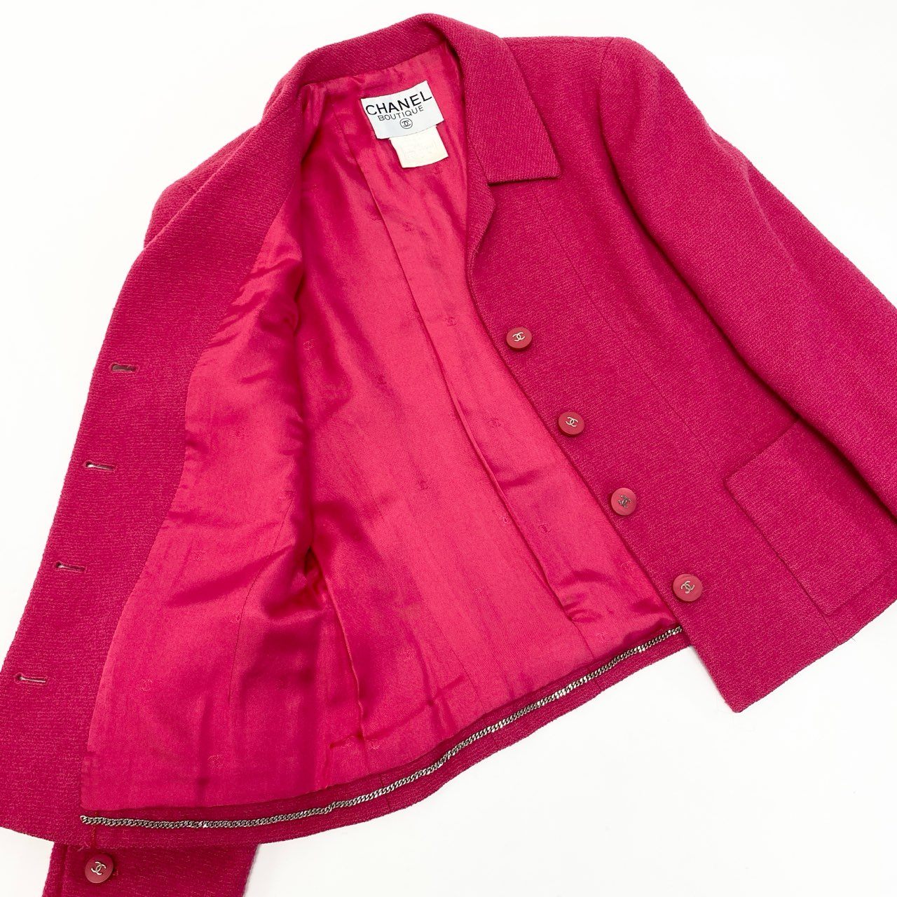 Ca28 CHANEL シャネル 1996年 ツイードジャケット ココマークボタン P06647 サイズ38 ピンク VINTAGEu02t