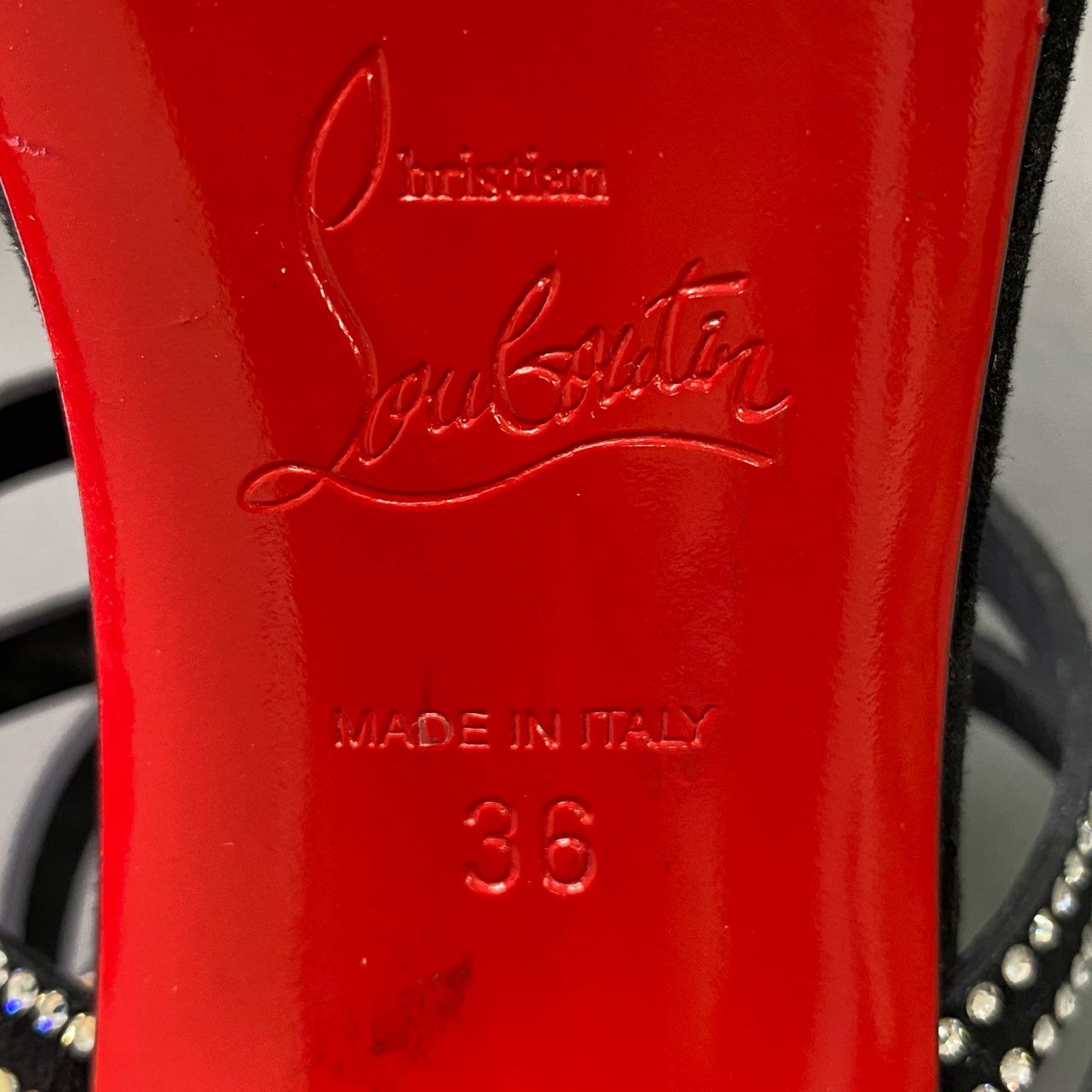 5e30 《極美品》 Christian Louboutin クリスチャンルブタン RENEE STRASS 100 ラインストーン クリスタルヒールサンダル 36 ブラック スエードレザー パンプス 箱付き