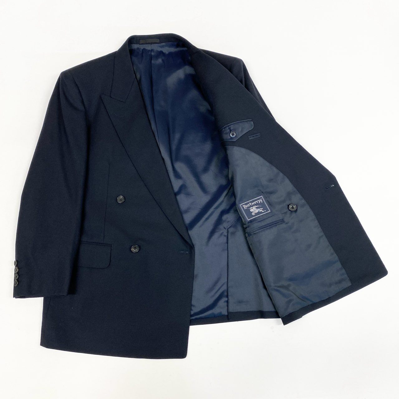 48L23 Burberry's バーバリーズ スーツセットアップ  ジャケット ダブルプレスト スラックス 日本製 BB5サイズ ネイビー メンズo07t