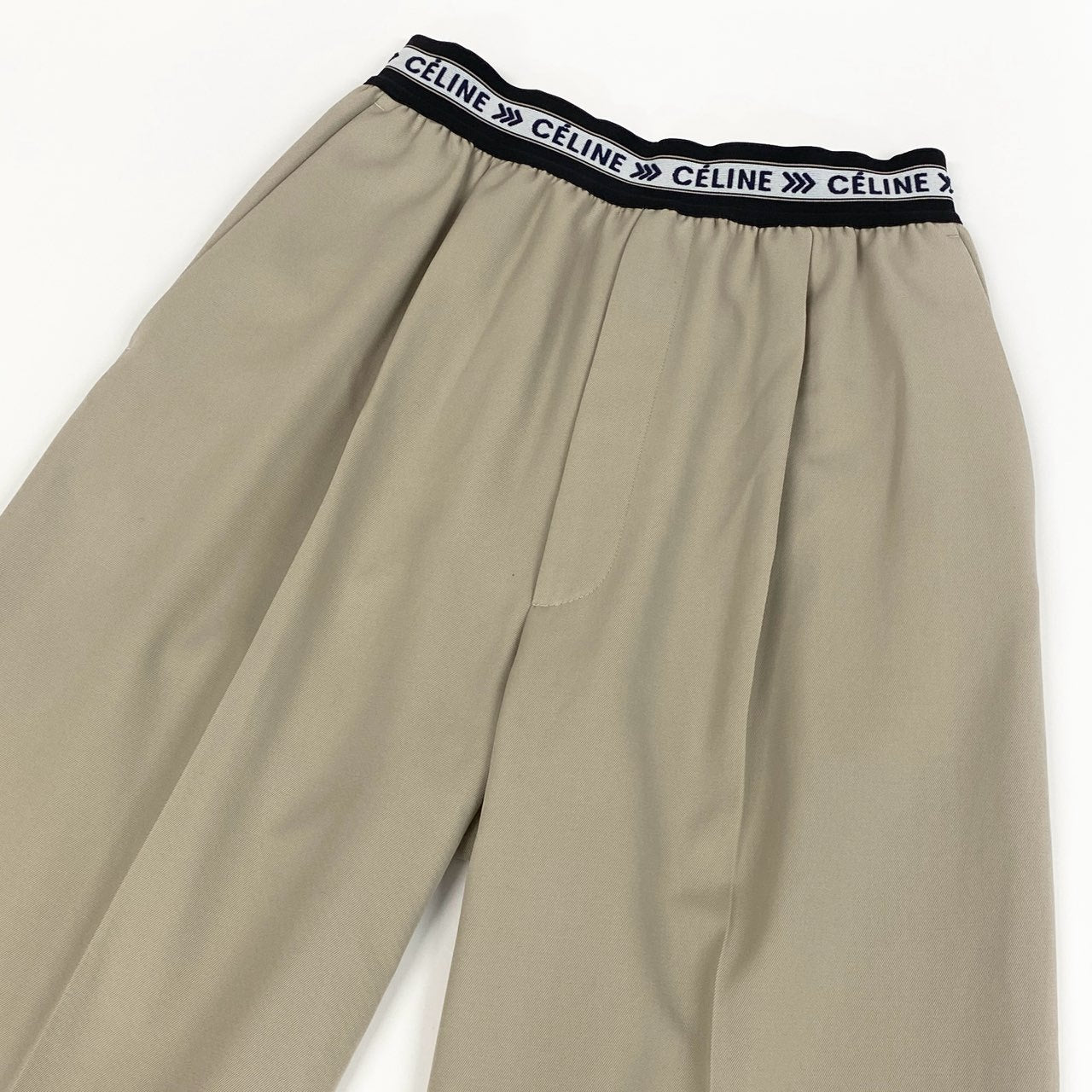 d7 【美品】CELINE セリーヌ フィービー期 ワイドパンツ Phoebe Philo Waistband Wide Leg Pants 36サイズ ベージュ レディース 女性用u02t