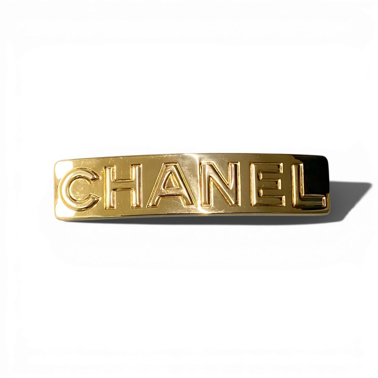b2 Vintage CHANEL シャネル 1997 ロゴプレート バレッタ ヘアアクセサリー ゴールド フランス製ta1