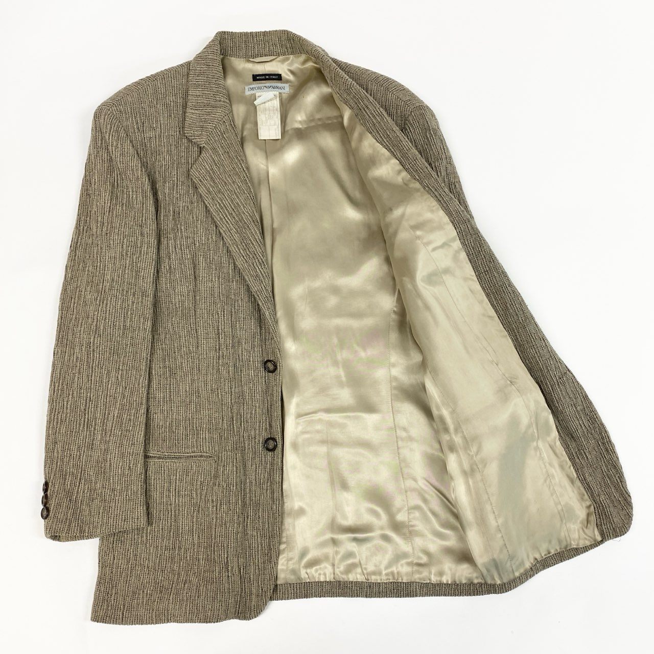 67b3 EMPORIO ARMANI エンポリオアルマーニ 90's ツイードジャケット テーラードジャケット ブレザー 50サイズ ベージュ メンズ 男性用u02t