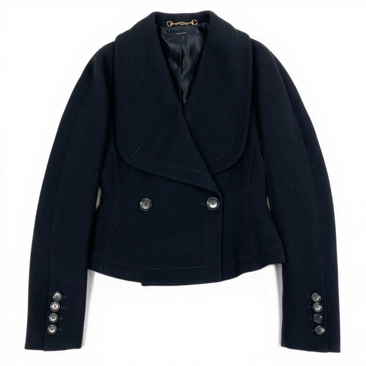 Ec31 《美品》 GUCCI グッチ ビッグカラー ダブルブレスト ジャケット Big Collar Double Jacket サイズ36 ブラック イタリア製t18r