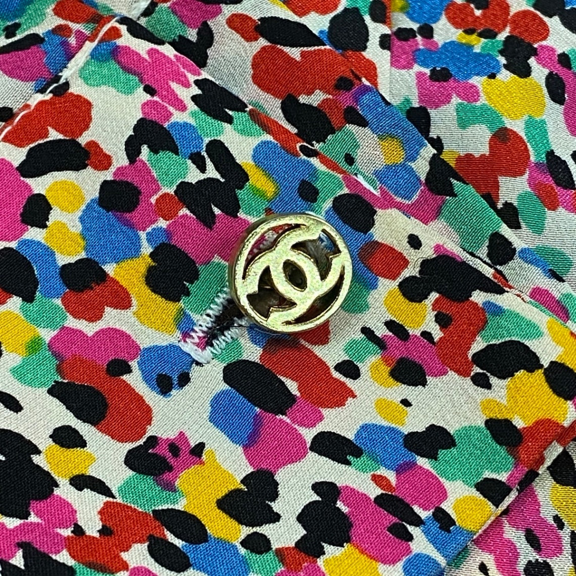 i25 【美品】CHANEL 1991年 ボウタイブラウス シルクブラウス カットソー 34サイズ マルチカラー シルク100％ レディース 女性用u02t