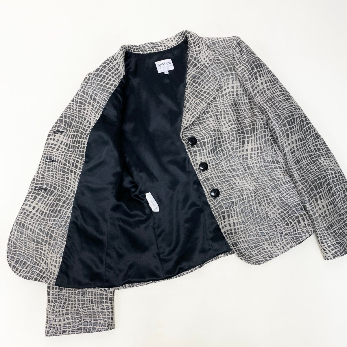 Ef25 ARMANI COLEZIONI アルマーニコレツィオーネ テーラードジャケット 総柄 サイズ42 グレー ベージュ レディースo07t