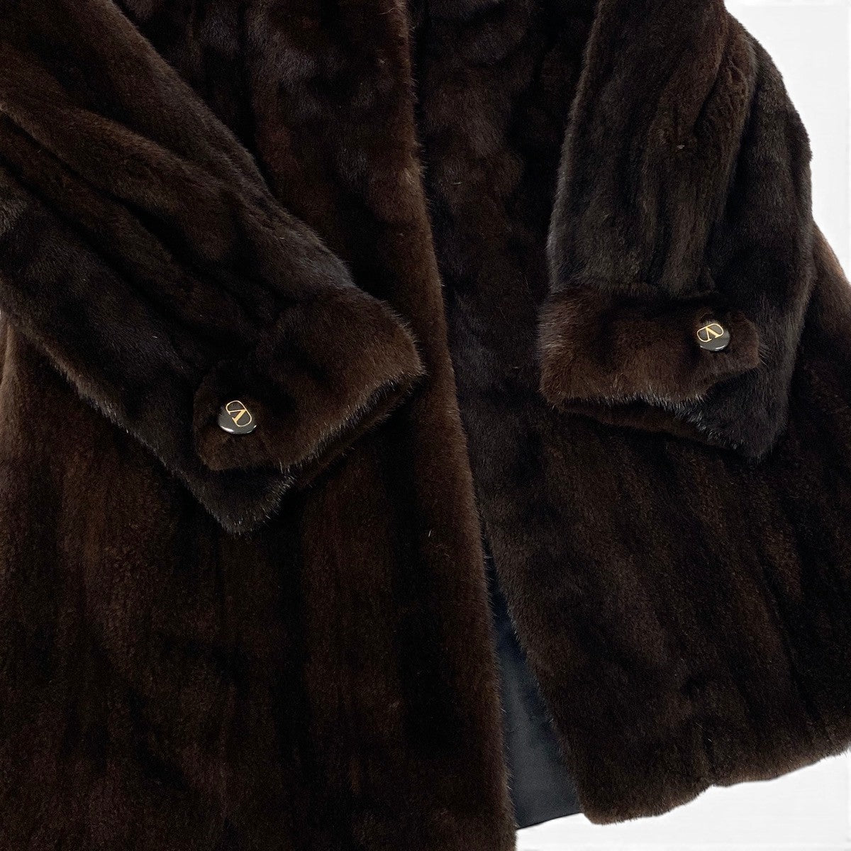 79f10 VALENTINO ヴァレンティノ 袖ボタン デミバフミンク ファーコート サイズF ブラウン 最高級本毛皮 Mink Fur Coatt18r