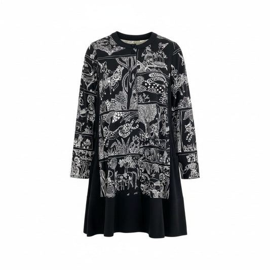 76k21 TOKUKO 1er VOL トクコプルミエヴォル 長袖シャツワンピース 総柄プリント アニマル柄 サイドリボン レディース 女性用 9 ブラックu02t