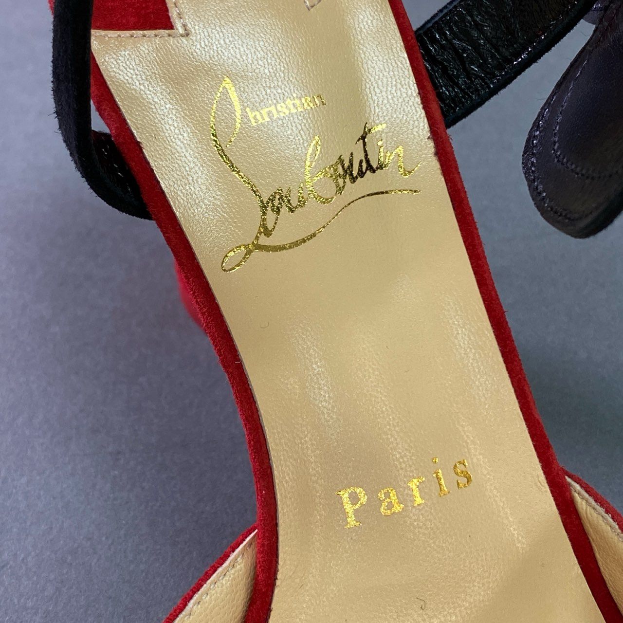 4j24 Christian Louboutin クリスチャン ルブタン オープントゥ フラワーデザイン ヒールサンダル 35 1/2 レッド スエードレザー シューズ イタリア製