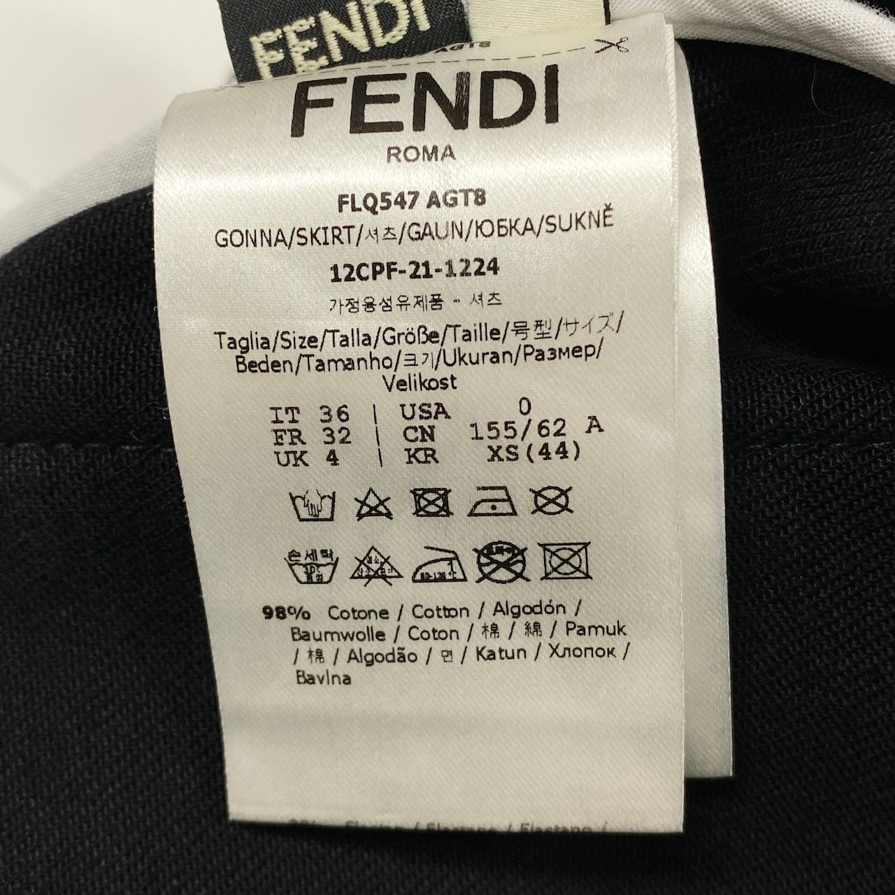 e11 FENDI タイトミニスカート コットンスカート イタリア製 12CPF-21-1224 36サイズ ブラック レディース 女性用k02i