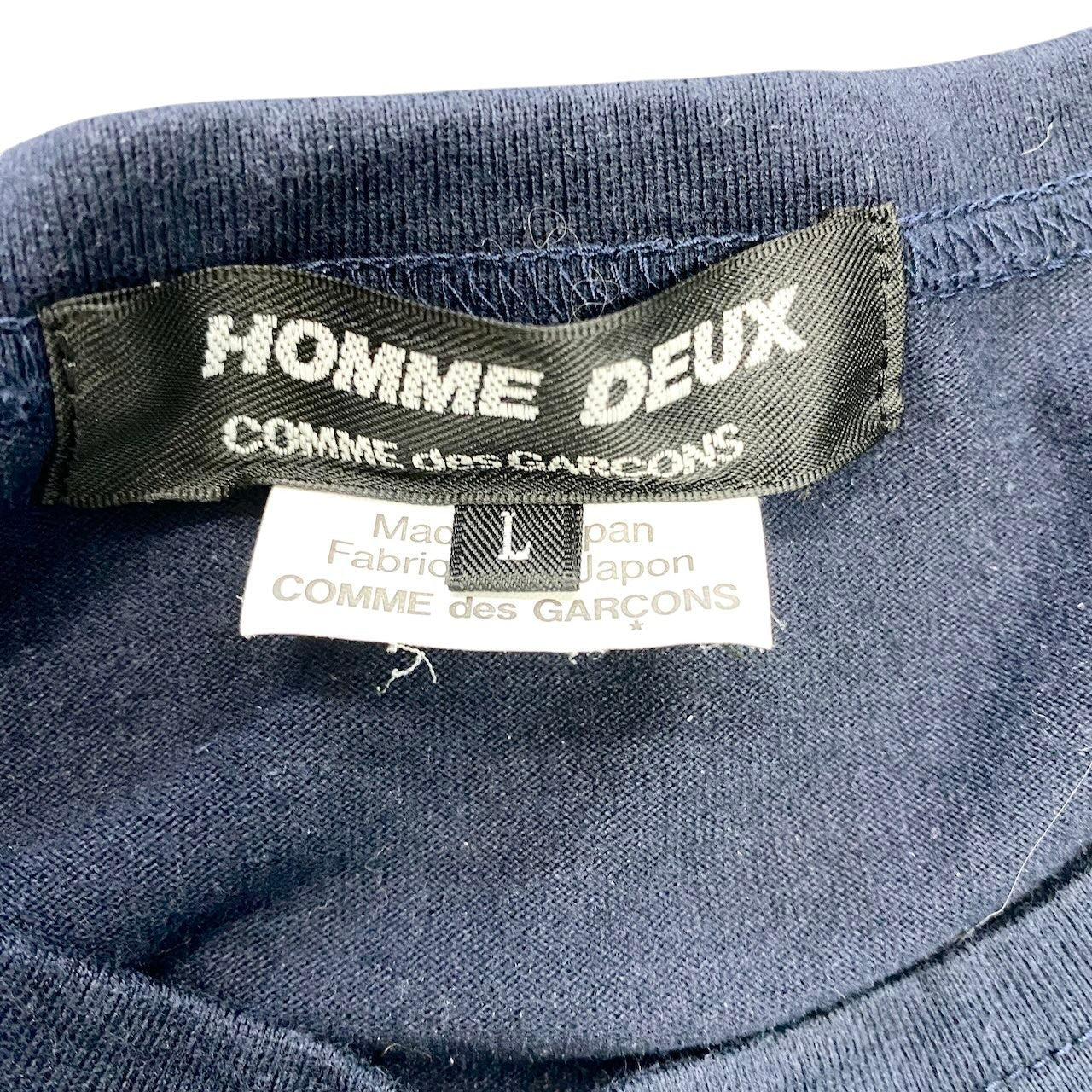 67e14 COMME des GARCONS HOMME DEUX コムデギャルソン オムドゥ 半袖Tシャツ コットンTシャツ バイカラー トップス 日本製 Lサイズ グレー ネイビー コットン100％ メンズ 男性用u02t