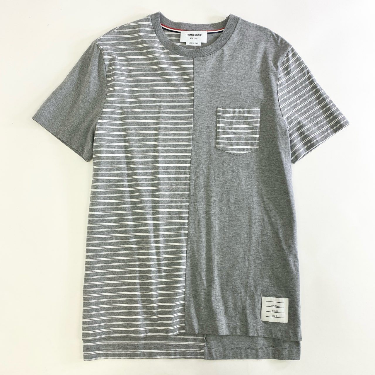 52k9 《備品》 THOM BROWNE トムブラウン ハーフボーダー Tシャツ 3 グレー カットソー イタリア製 トリコロール