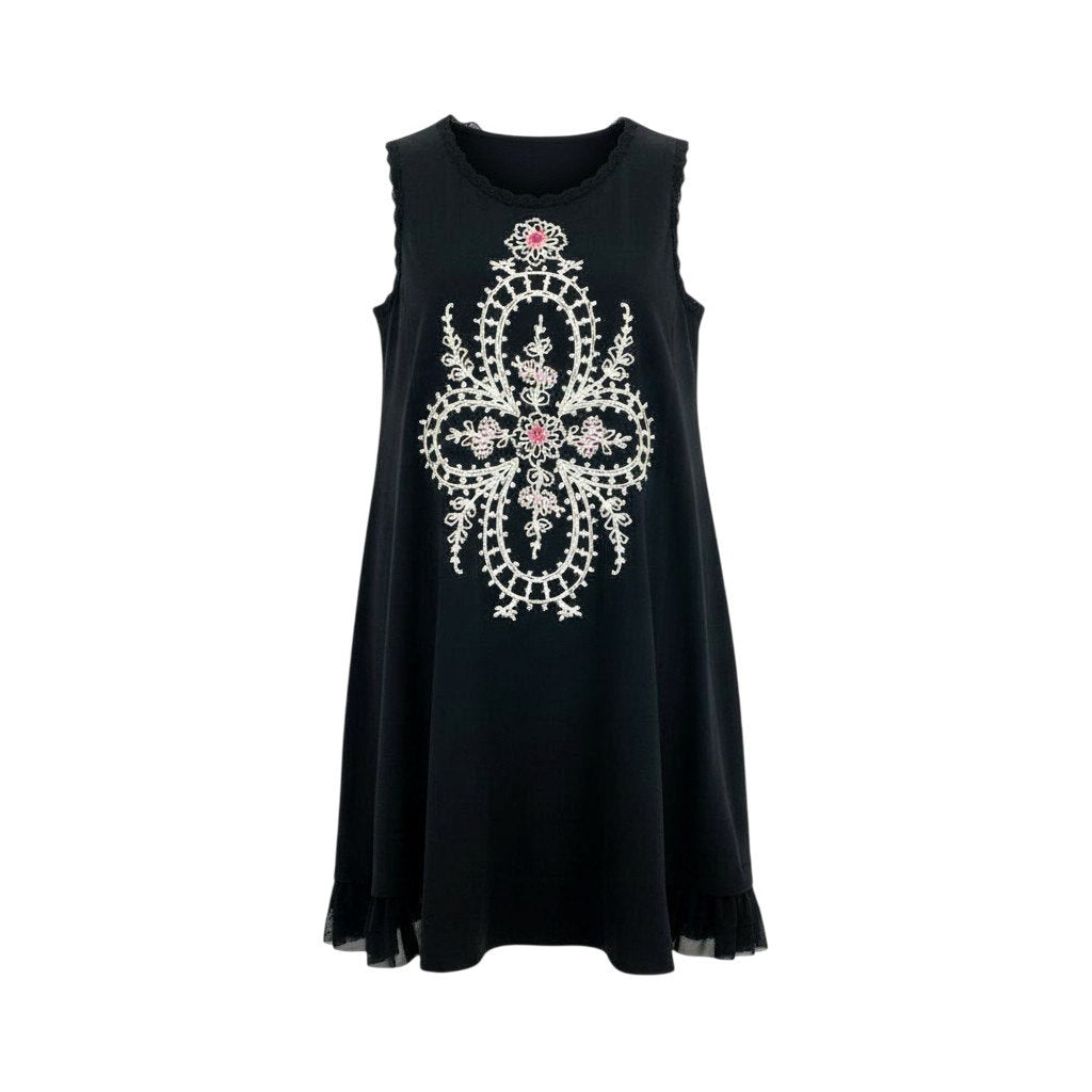 41k26 《美品》 TOKUKO 1er VOL トクコプルミエヴォル ノースリーブワンピース ロープ刺繍 スパンコール レース装飾 裾チュール レディース 女性用 9 ブラックu02t