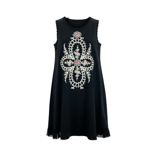 41k26 《美品》 TOKUKO 1er VOL トクコプルミエヴォル ノースリーブワンピース ロープ刺繍 スパンコール レース装飾 裾チュール レディース 女性用 9 ブラックu02t