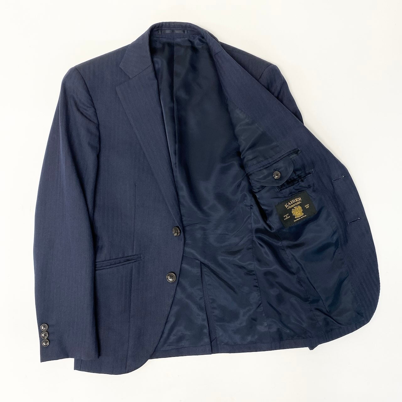 56e12 GLOBAL STYLE グローバルスタイル  KAISER カイザー CANONICO生地 3ピース スリーピース セットアップ シングルスーツ ストライプ ネイビー メンズ 紳士服u02t