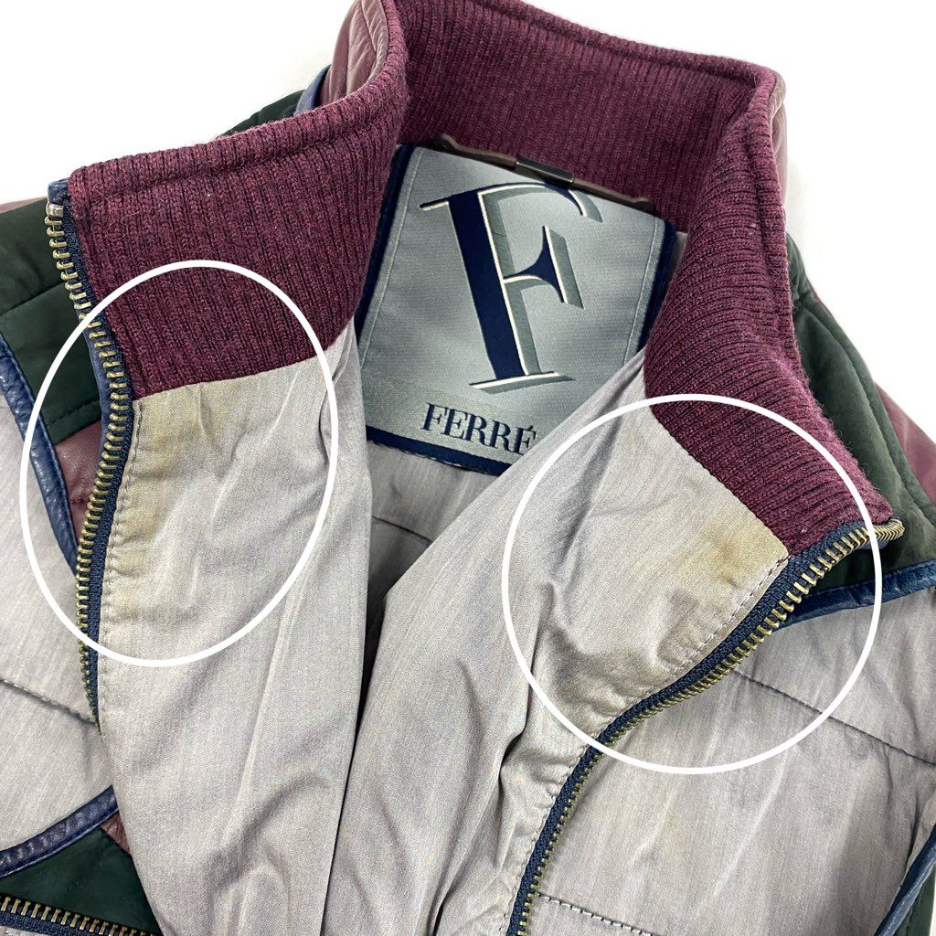 69L17 GIANFRANCO FERRE ジャンフランコフェレ レザーベスト スウェード ダブルジップ ジャケット アウター 48サイズ マルチカラー メンズu02t