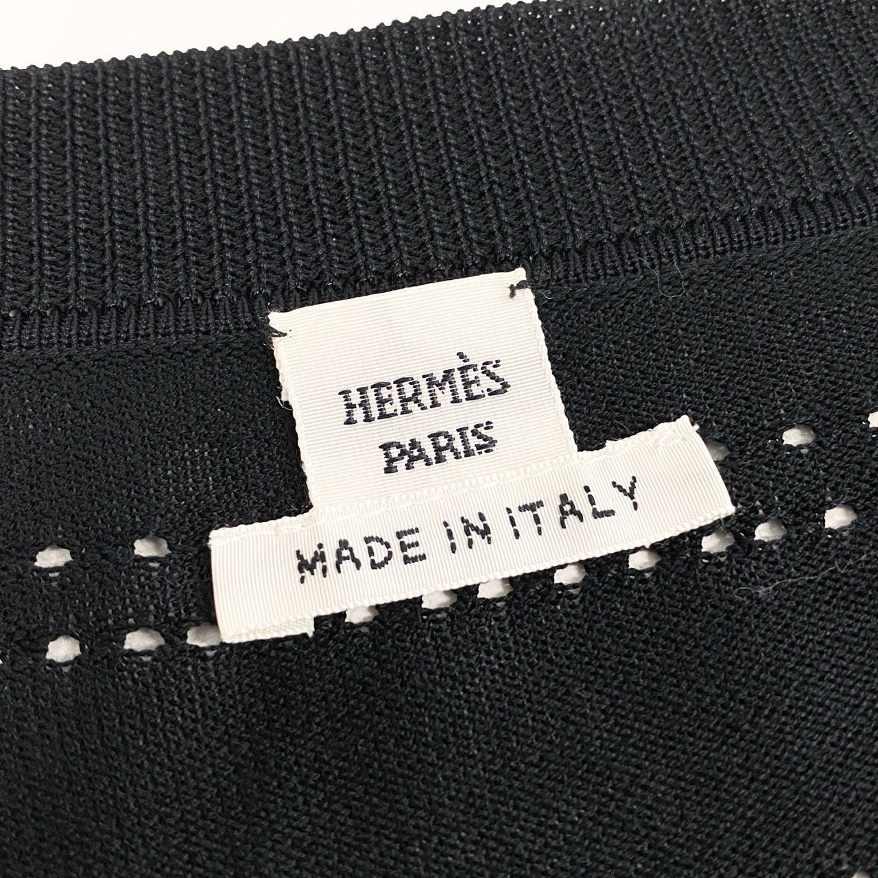 65a14【美品】 HERMES エルメス ニットカーディガン ロングスリーブ 総柄 ロゴ コットンブレンド〇 イタリア製 レディース 女性用 サイズ36 ブラックo07t