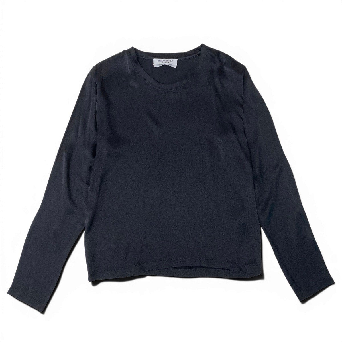 76g14 YVES SAINT LAURENT イヴサンローラン リヴゴーシュ ロングスリーブ チュニックカットソー サイズM ブラック シルク100％ レディースu02t