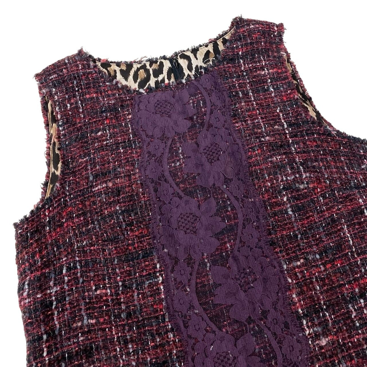 2i28 【美品】DOLCE&GABBANA ドルチェアンドガッパーナ ツイードノースリーブワンピース レース装飾 イタリア製 40サイズ マルチカラー レディース 女性用u02t