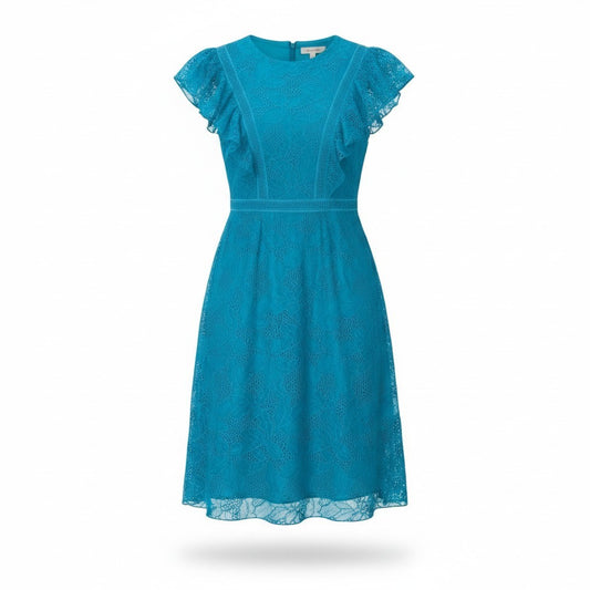 49g18 【美品】TADASHI SHOJI タダシショージ 総レースワンピース ドレス フリル 膝丈 0サイズ エメラルドグリーン レディース 女性用u02t