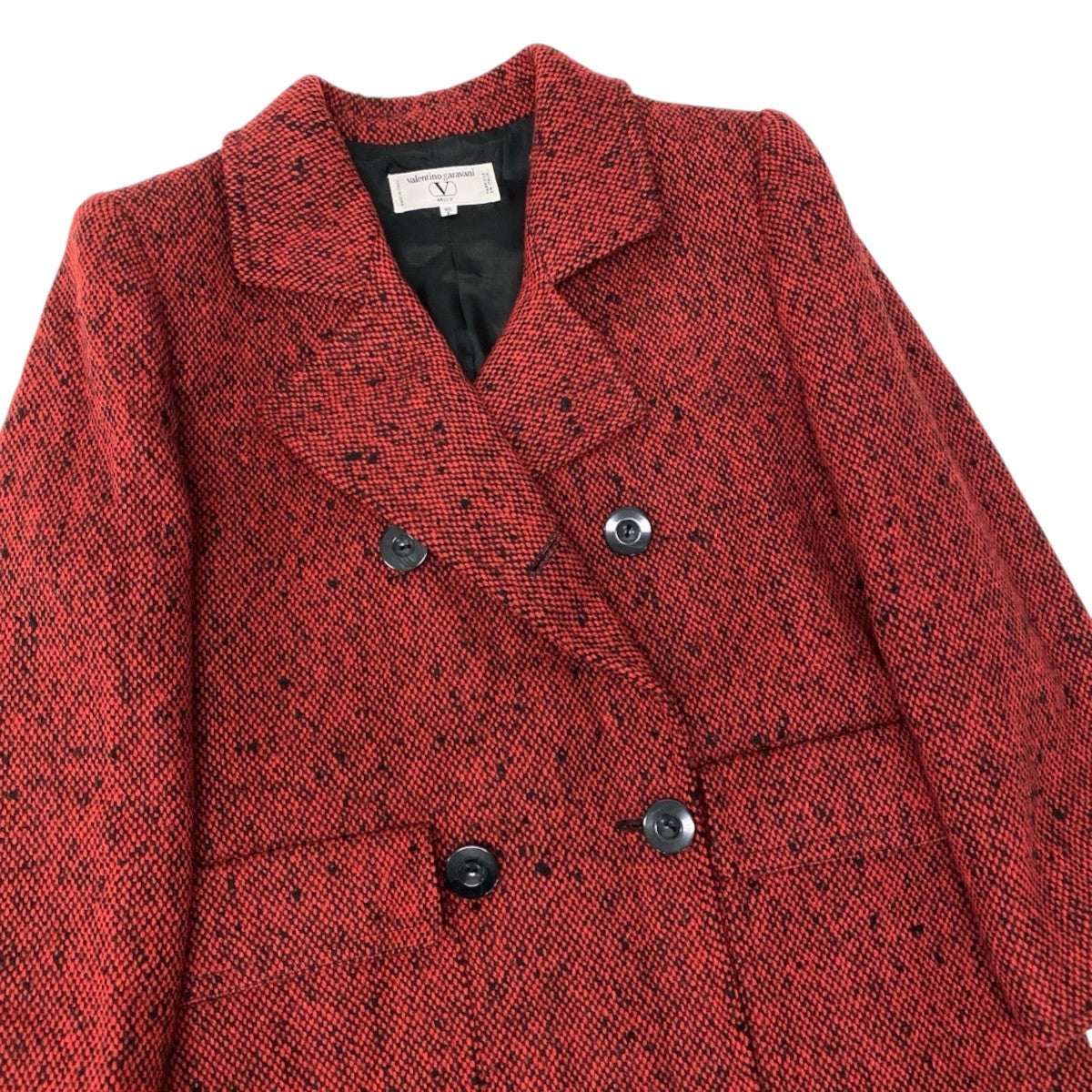 91h3 【美品】Valentino garavani ヴァレンティノ・ガラヴァーニ チェスターコート ツイードコート ロングコート イタリア製 40サイズ レッド ウール100％ レディース 女性用u02t