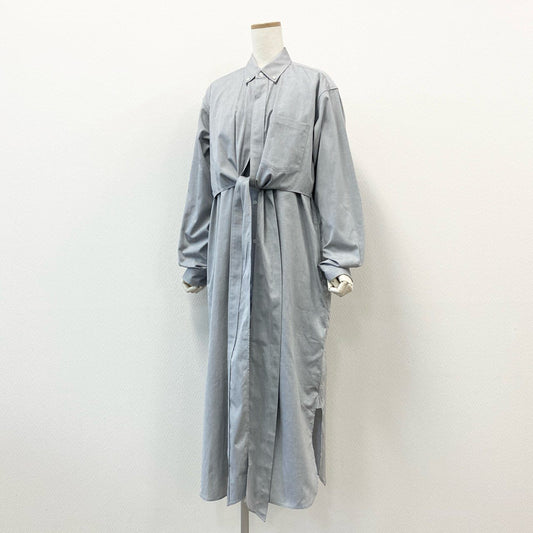 56f5 《未使用品》タグ付 FUMIKA UCHIDA フミカウチダ オックスフォードカシュクールワンピース 長袖シャツワンピース ドレス FU-N-SH005 36 グレー コットン