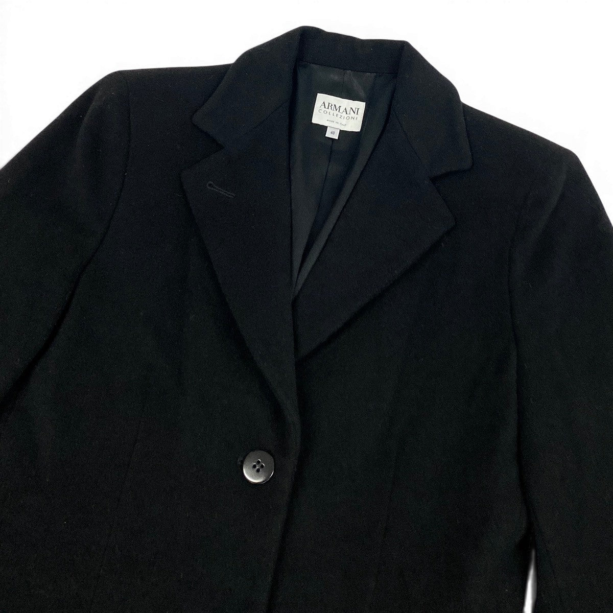 27f3 ARMANI COLLEZIONI アルマーニコレツィオーネ チェスターコート ロングコート サイズ40 イタリア製 ブラック ウール100％ レディース 女性服o07t