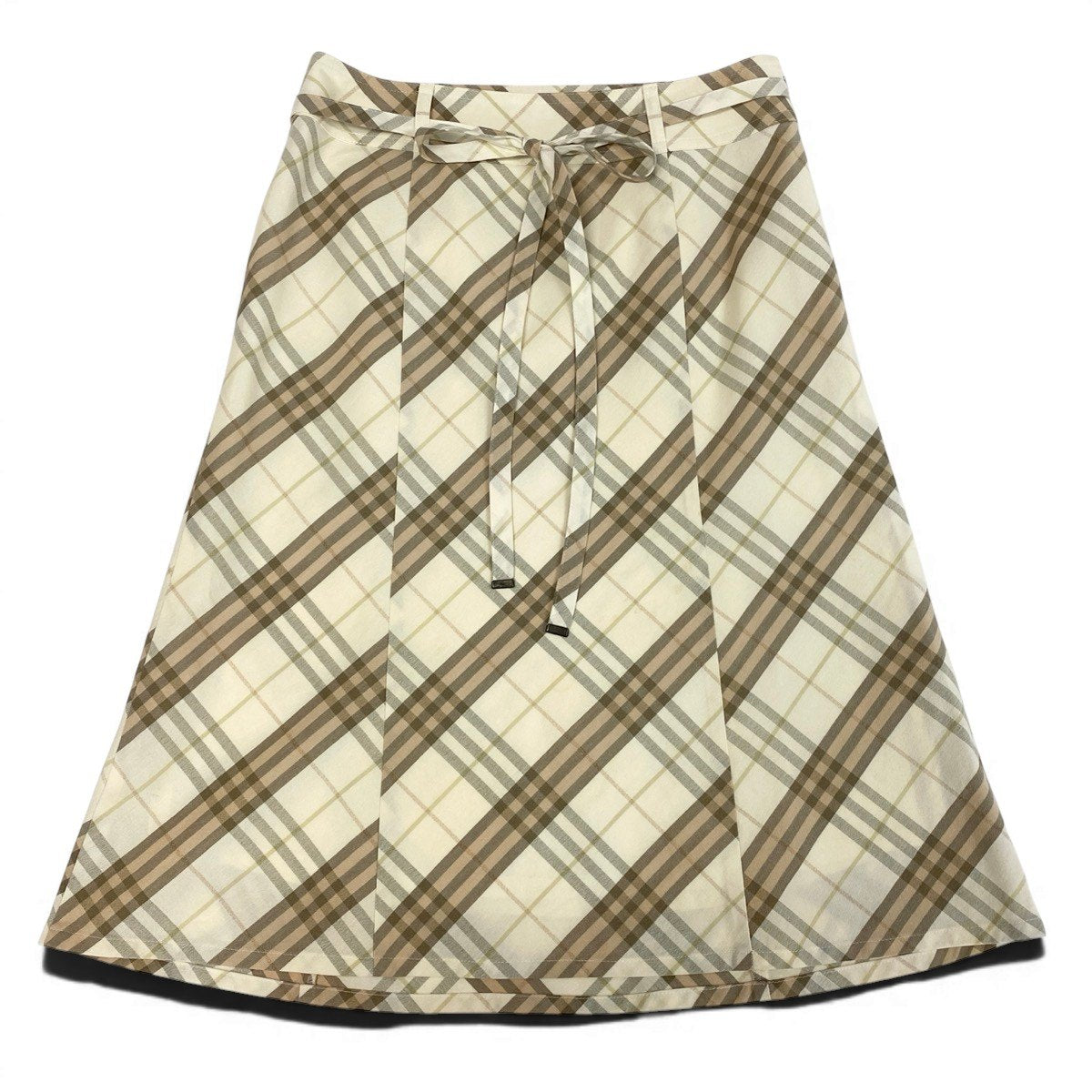 Ig19 BURBERRY LONDON バーバリーロンドン ノバチェック ウエストリボン 台形スカート サイズ36 アイボリー ベージュ系 レディースo07t