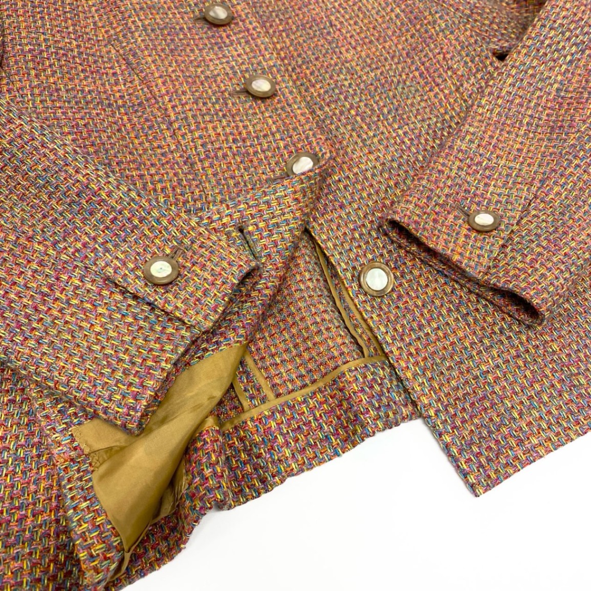 55k11 NINA RICCI Boutique ニナリッチ セットアップスカート ツイード生地 フランス製生地 ノーカラージャケット ひざ丈スカート レディース 女性用 11 マルチカラーu02t