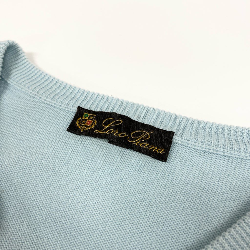 6l25 Loro Piana ロロピアーナ Vネック ニット セーター トップス 52 ライトブルー コットン メンズ イタリア製u02t