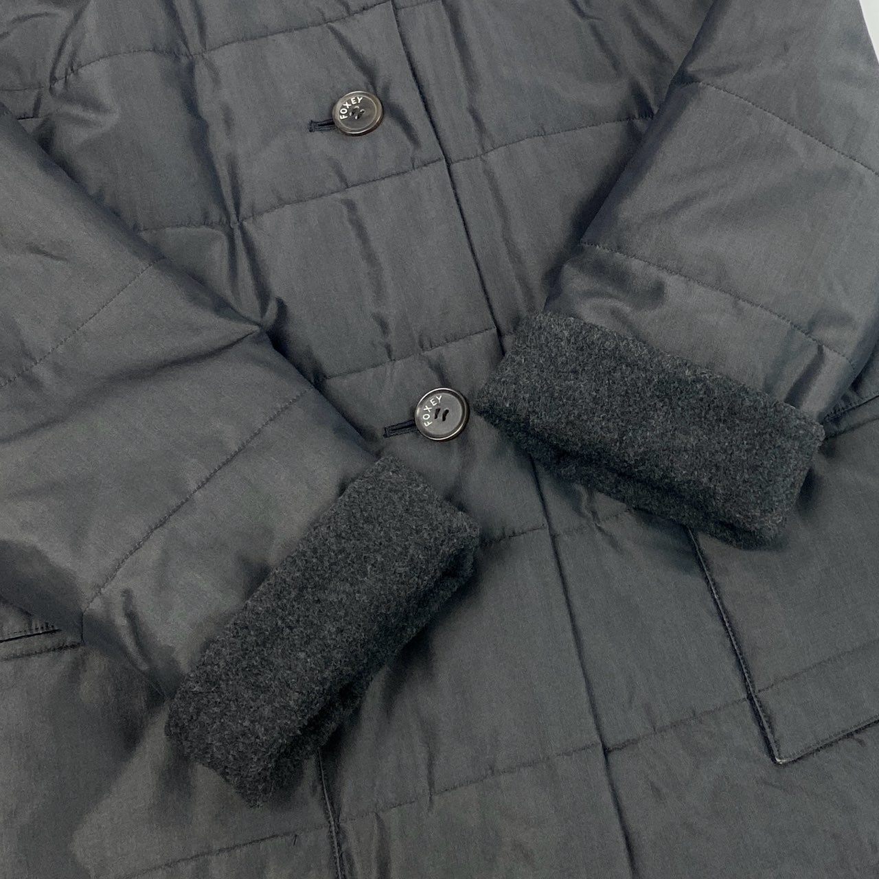 13j29 《美品》FOXEY フォクシー リバーシブルコート ロングコート フーディー アウター カシミヤ混 Fサイズ グレー レディースu02t