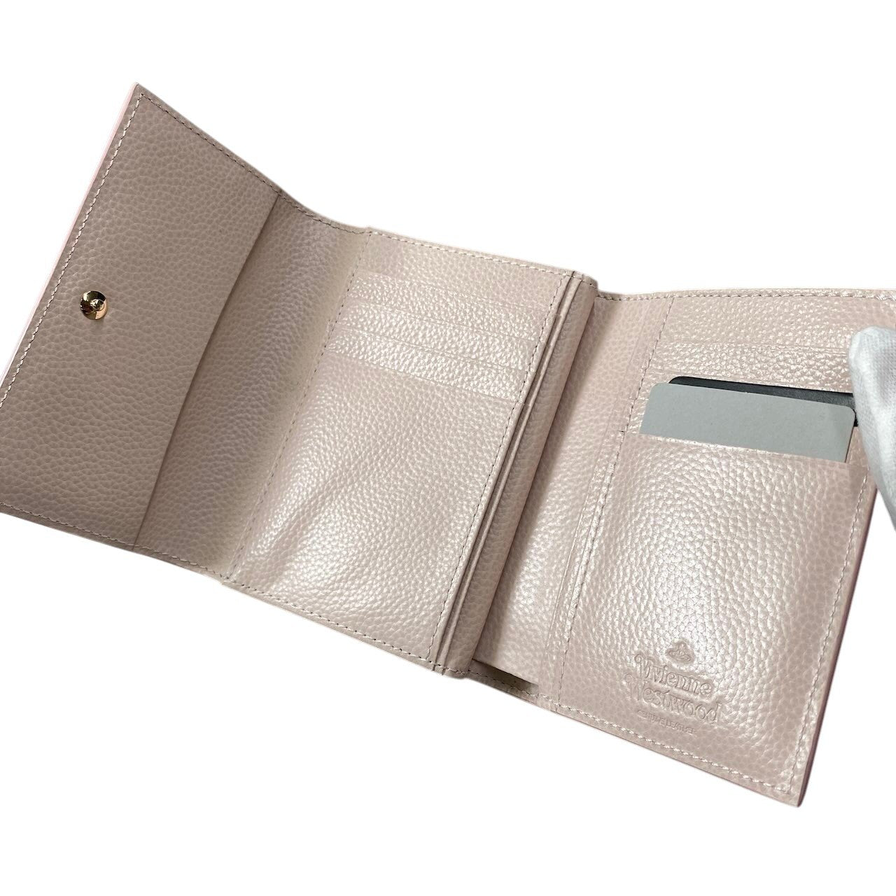 h11 【極美品】Vivienne Westwood 三つ折り財布 オーブ がま口 ベビーピンク レザー レディース 女性用t18r