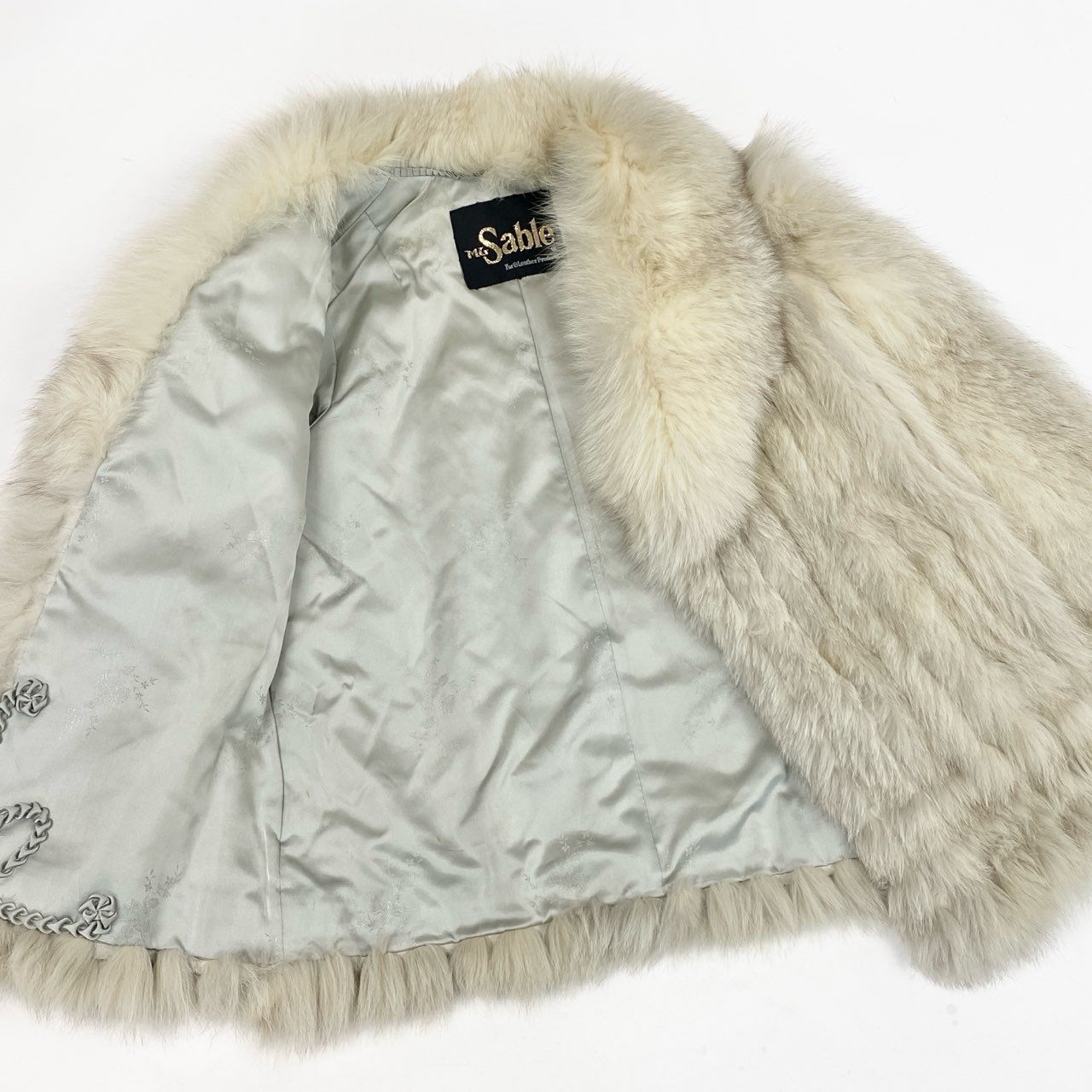 83L10 MG Sable エムジー セーブル ブルーフォックス ファーコート サイズ11号 ホワイト 本毛皮 FOX FUR ポケット有t18r