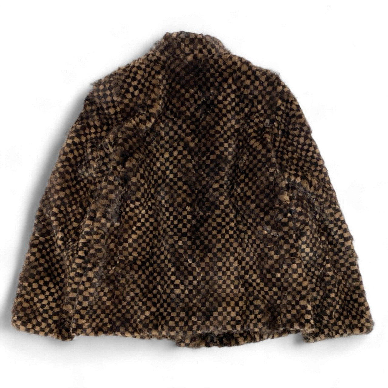 27k14《美品》 ミンクファー リバーシブルコート ブラウン 本毛皮 チェック柄 MINK FUR ダミエ 市松模様 ジャケット 軽量◎t18r