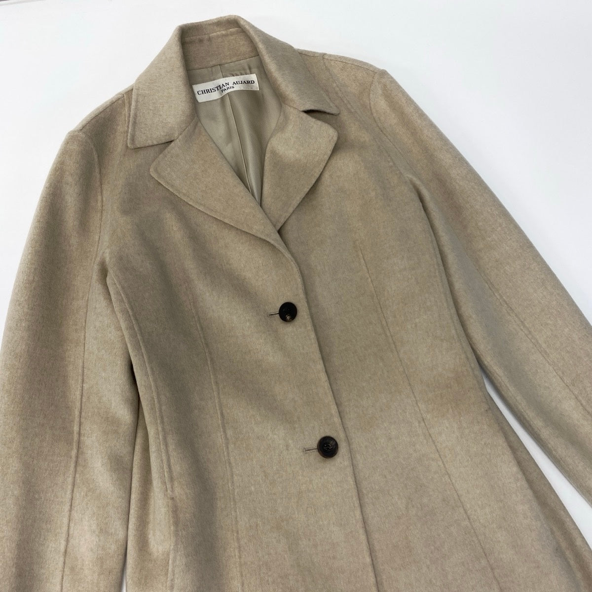 45e13 【新品保管品】CHRISTIAN AUJARD クリスチャンオジャール カシミヤチェスターコート ロングコート 定価16万 11サイズ ベージュ カシミヤ100％ レディース 女性用u02t