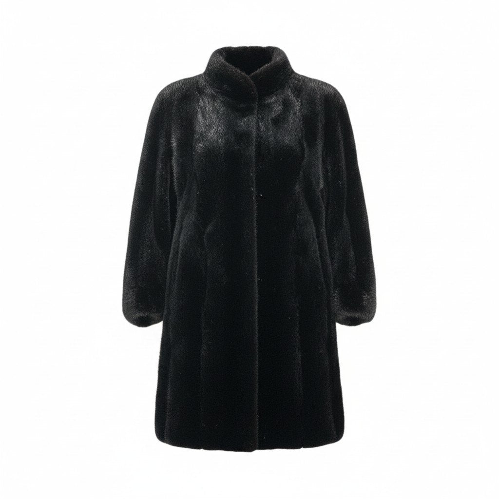 86L5 ブラックミンク ロングコート サイズ13号 Black 最高級本毛皮 MINK FUR COAT タグ付 艶◎ 毛並み◎t18r