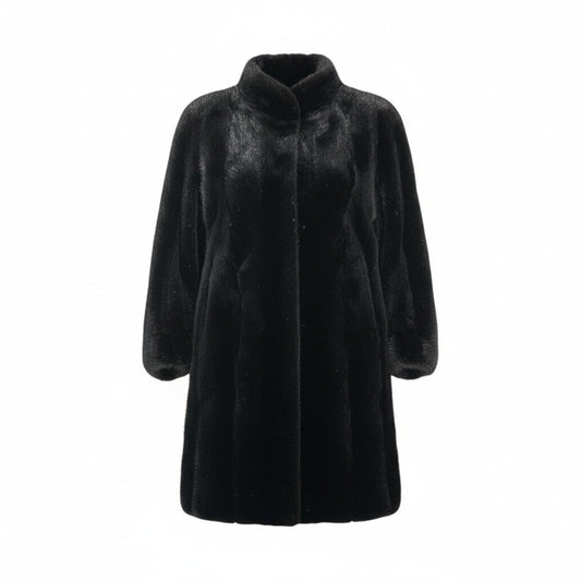 86L5 ブラックミンク ロングコート サイズ13号 Black 最高級本毛皮 MINK FUR COAT タグ付 艶◎ 毛並み◎t18r