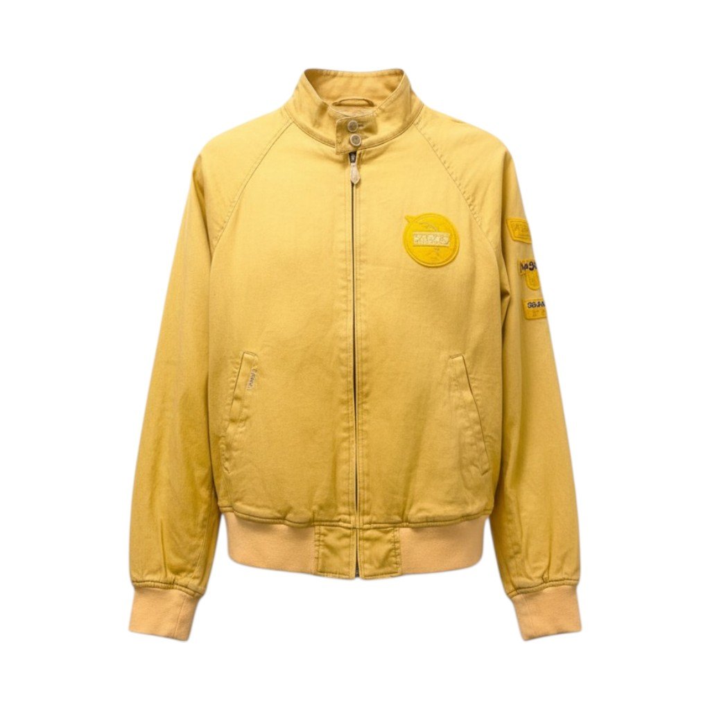 24c16 Papas パパス ジップアップブルゾン ジャケット ワッペン S イエロー コットンリネン メンズu02t