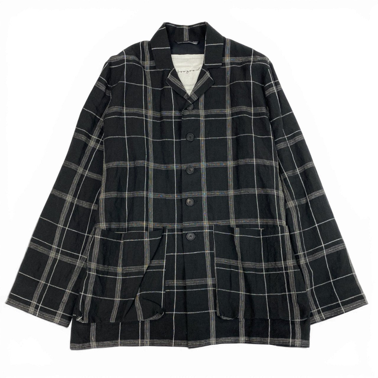 61b9《極美品》 toogood トゥーグッド THE PHOTOGRAPHER JACKET オーバーサイズ チェックジャケット 6 ブラック リネン メンズk02i