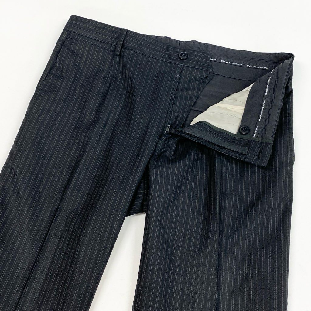 52l24 DOLCE＆GABBANA ドルチェアンドガッバーナ スーツセットアップ テーラードジャケット スラックス ストライプ 裏地総柄 イタリア製 50サイズ ブラック メンズo07t