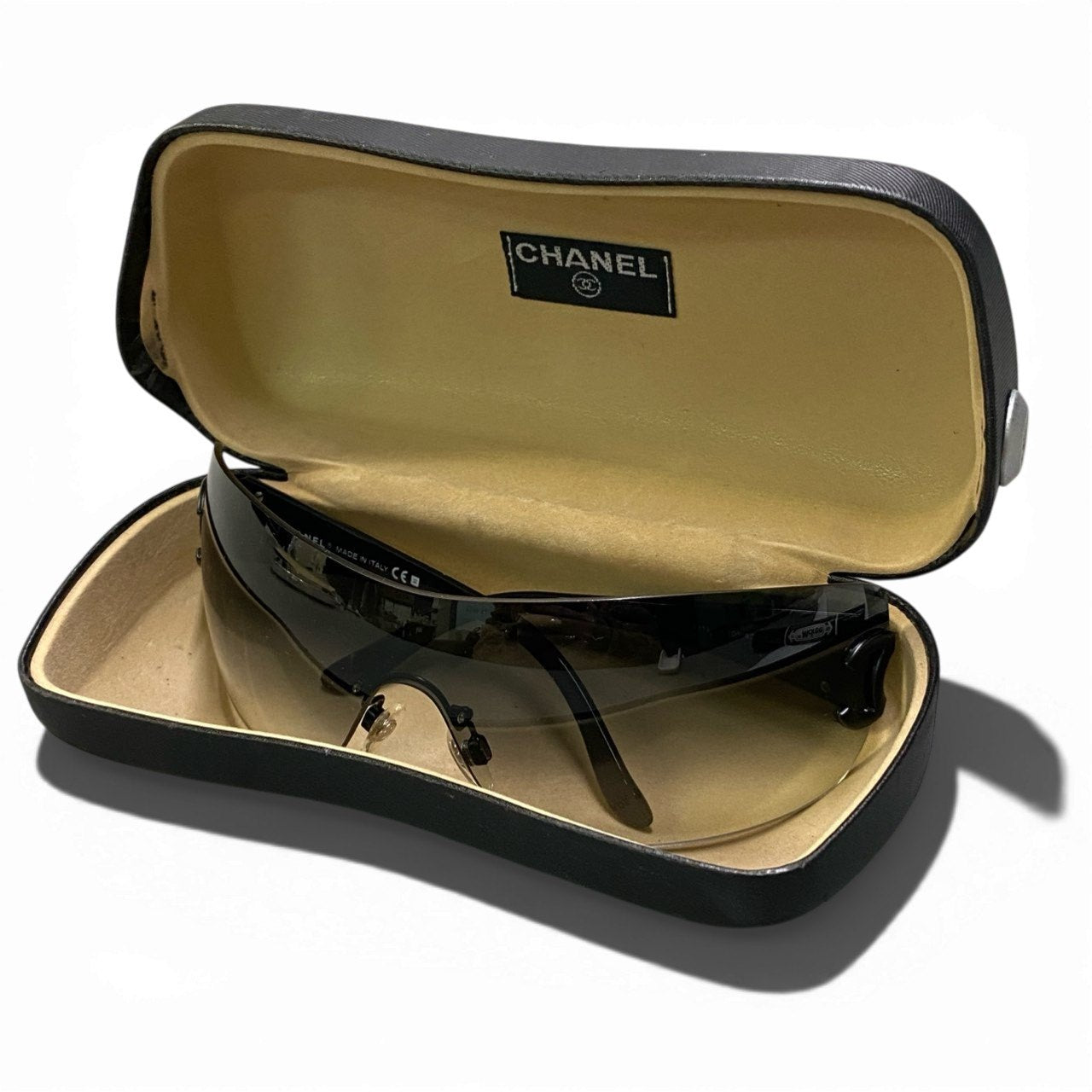 b15 《美品》 CHANEL シャネル リムレス ココマーク サングラス アイウェア 4119 LARGE ブラック レディースta1