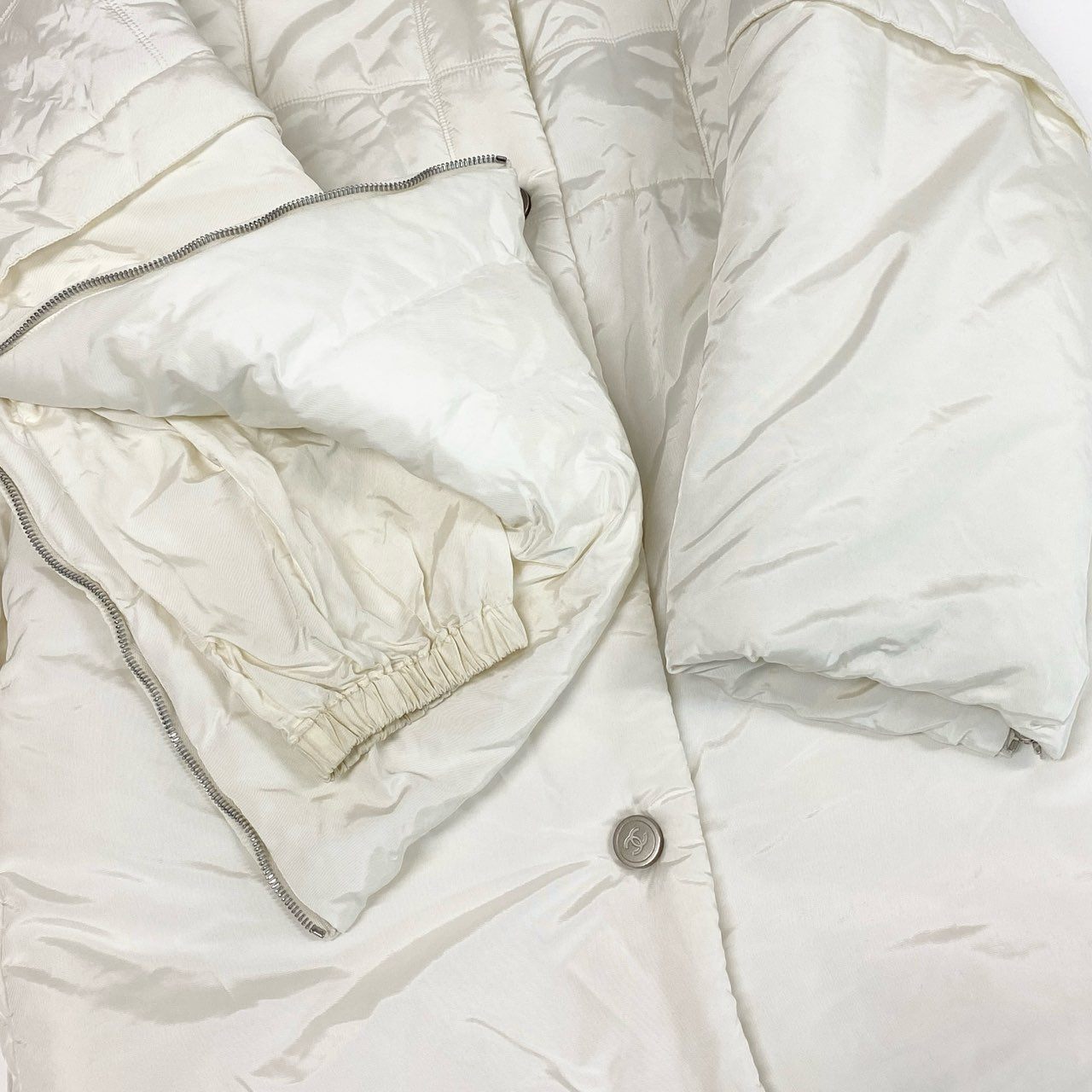 Ab13 CHANEL SPORT シャネル スポーツ 裏地ボア 中綿ロングコート ココマークワッペン フーディー 36サイズ アイボリー レディース 女性用ta1