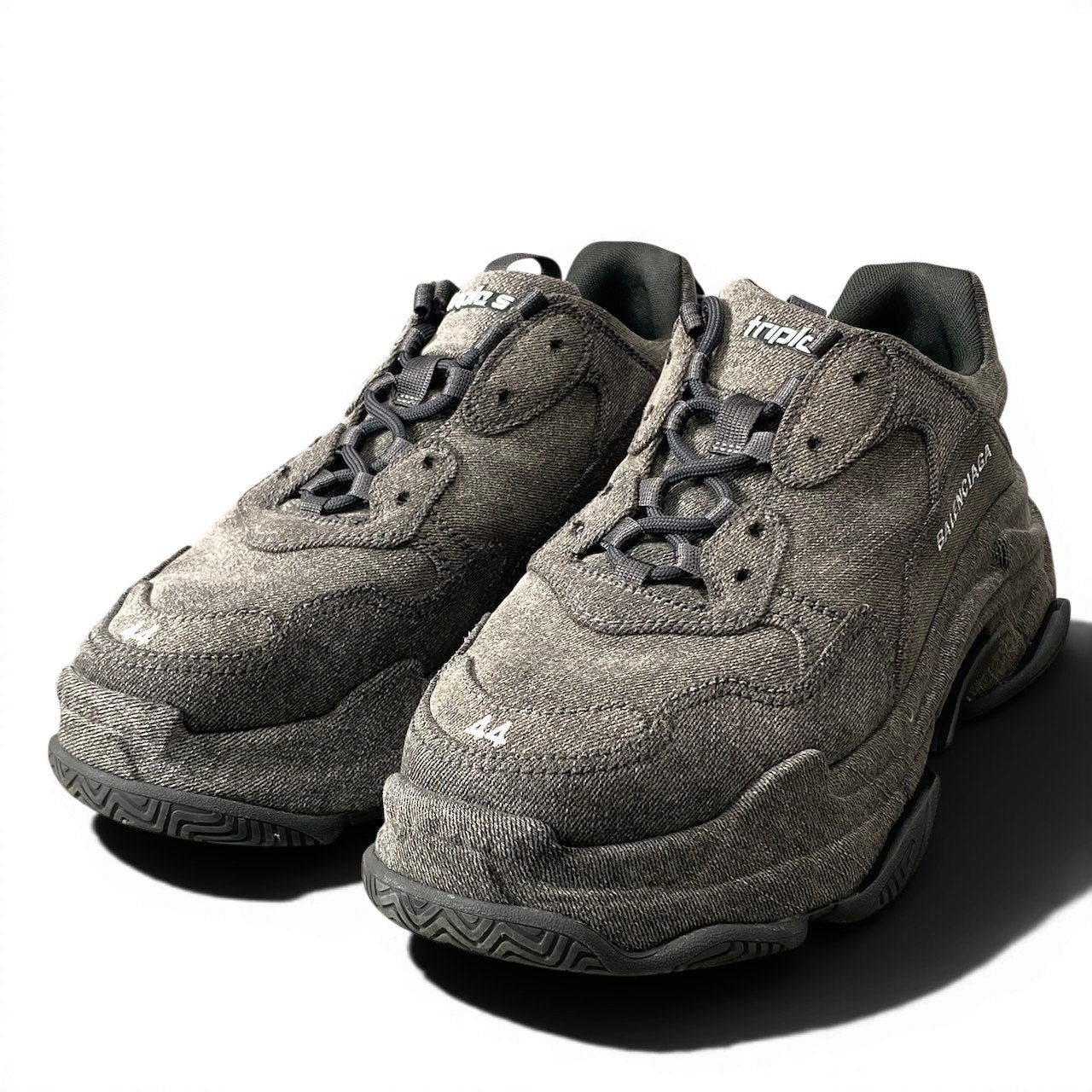 f18 《美品》 BALENCIAGA バレンシアガ トリプルエス デニム スニーカー TRIPLE S DENIM SNEAKERS 44 グレー シューズt18r